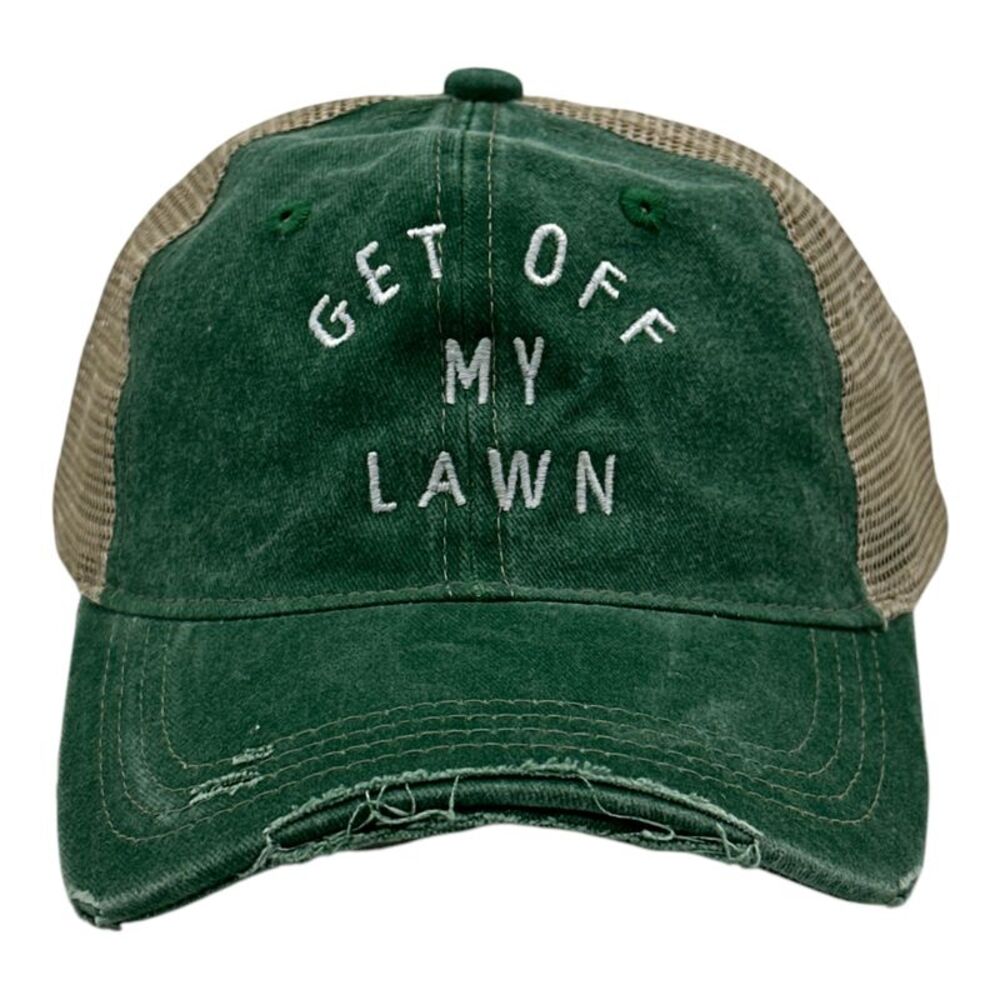 Get Off My Lawn Hat Funny Sarcastic Mower Graphic Trucker Cap